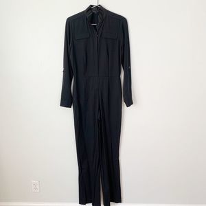 Elie Tahari Black Stretch Silk Zip Front Jumpsuit